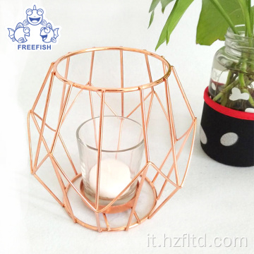 Supporto per candele in metallo geometrico in oro rosa